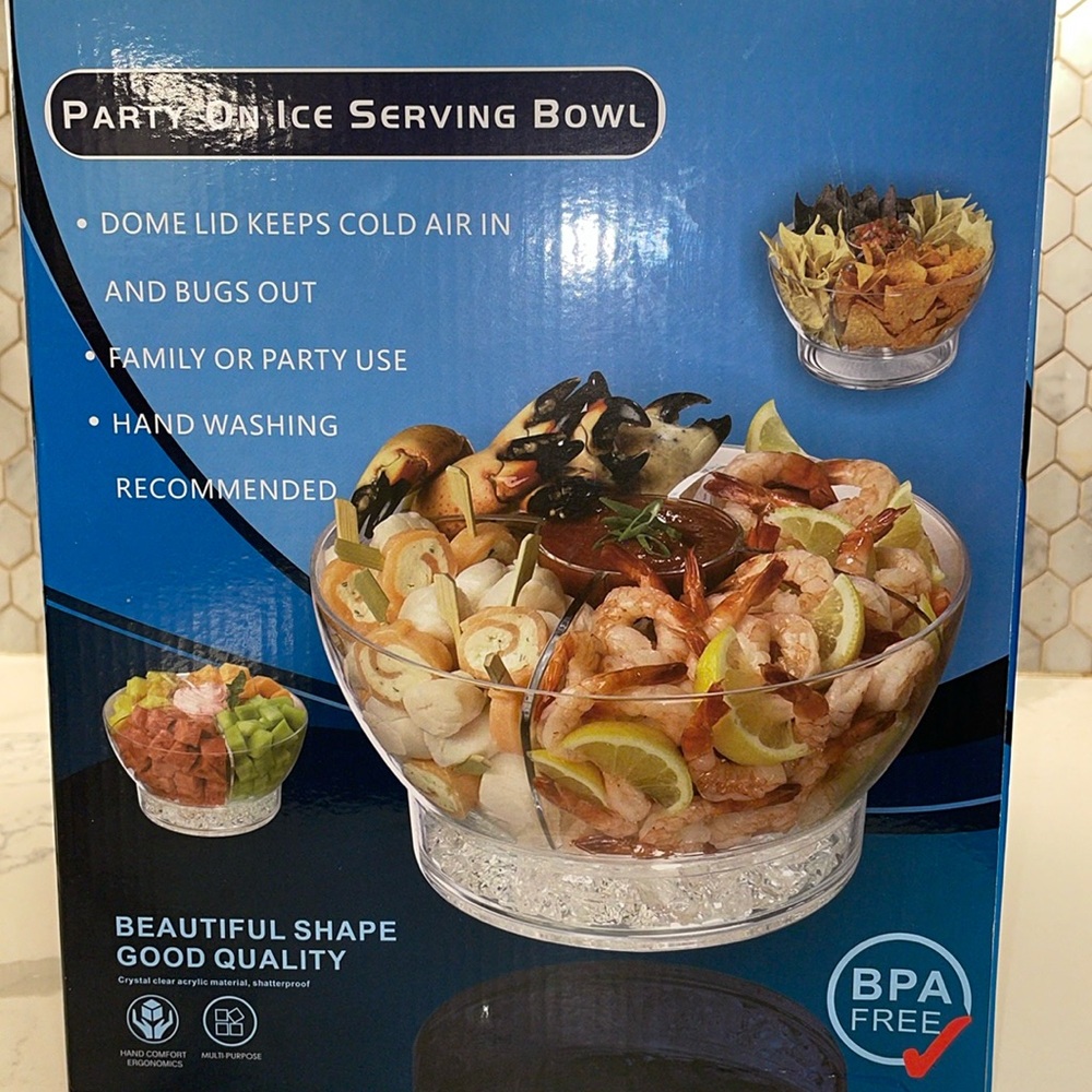 Party on ice serving bowl dome lid party use BPA free hosting picnic barbecue
